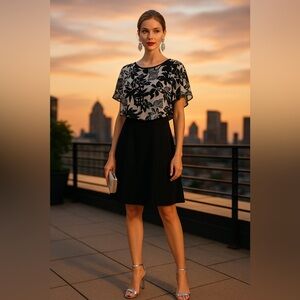 NWOT NY Collection Black and White Floral A-Line Dress